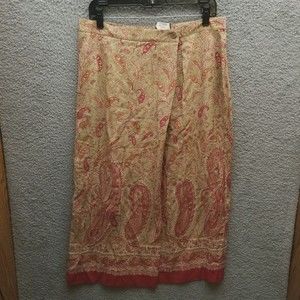 Country Classics Women's XL By Koret Paisley Red Tan Long Maxi Skirt 33" 34.5" "